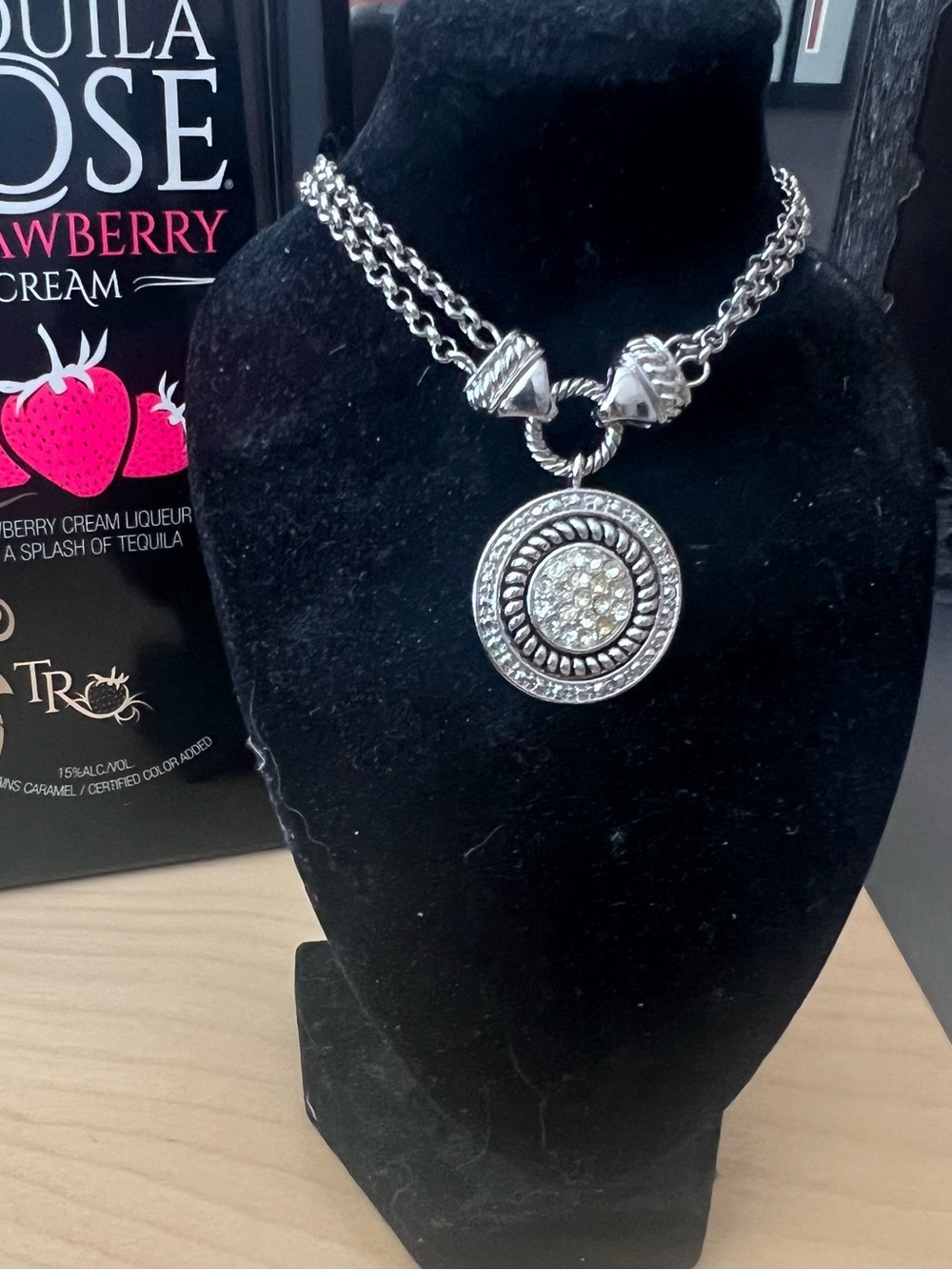 Cookie Lee Silver-Tone Round Pendant Necklace with Crystal Center